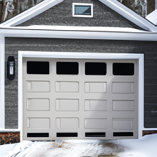 Suburban Wayland home with an insulated garage door and light winter snow on the driveway.