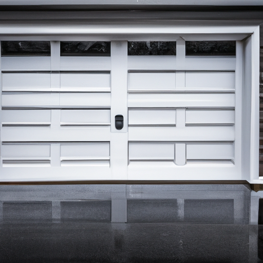Wayland suburban garage with visible bottom seal and weatherproofing in late winter, no people.